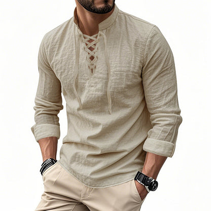 Levi – Women's Shirt in Cotton Blend with Lace-up Collar