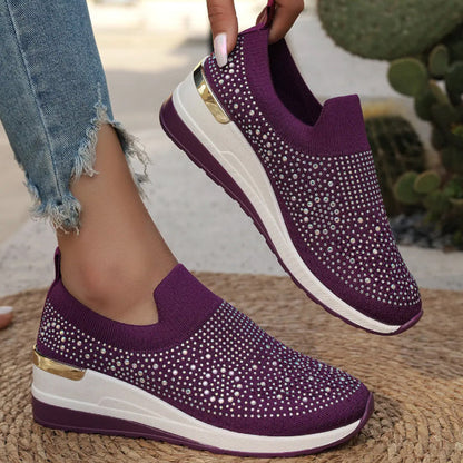 Luna – Breathable Slip-On Sneakers with Rhinestone Accents