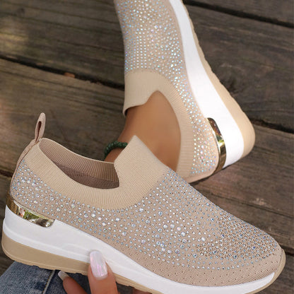 Luna – Breathable Slip-On Sneakers with Rhinestone Accents