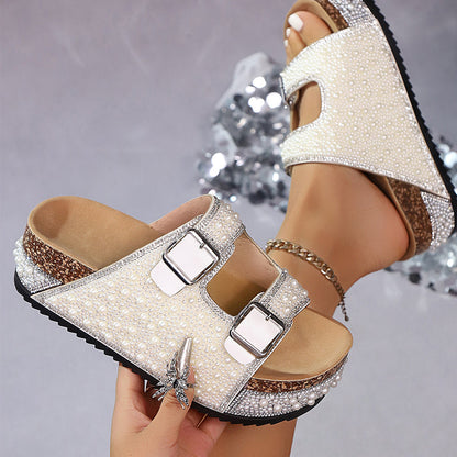 Mia – Women's Sandals with Sparkling Cork Platform and Comfort