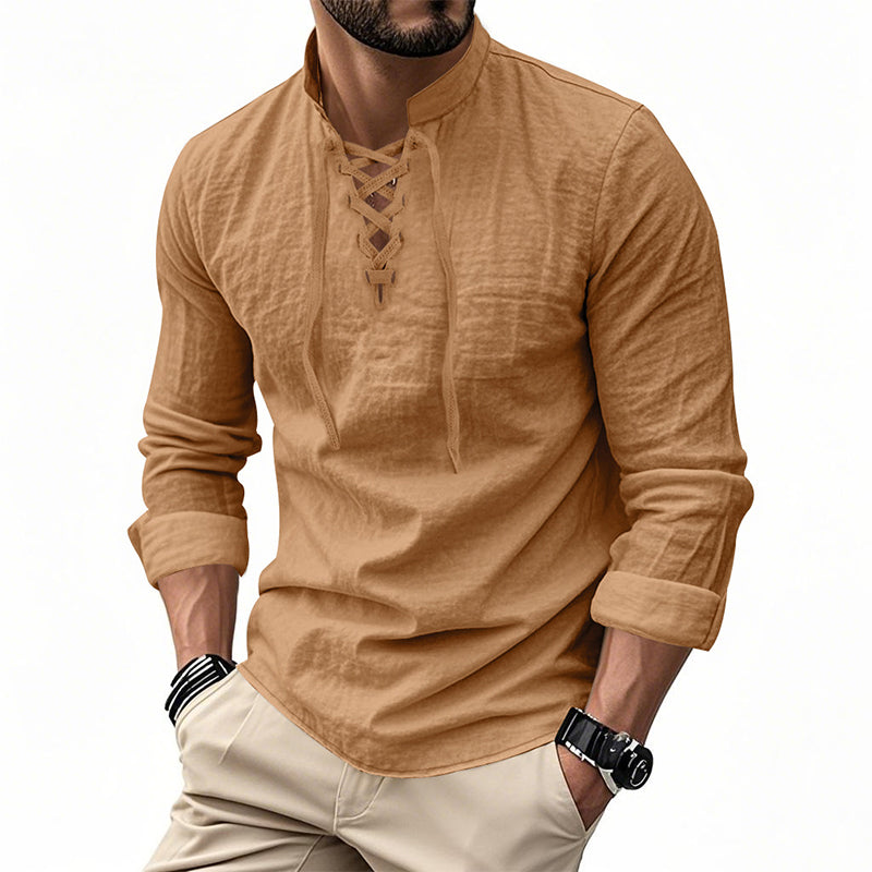 Levi – Women's Shirt in Cotton Blend with Lace-up Collar