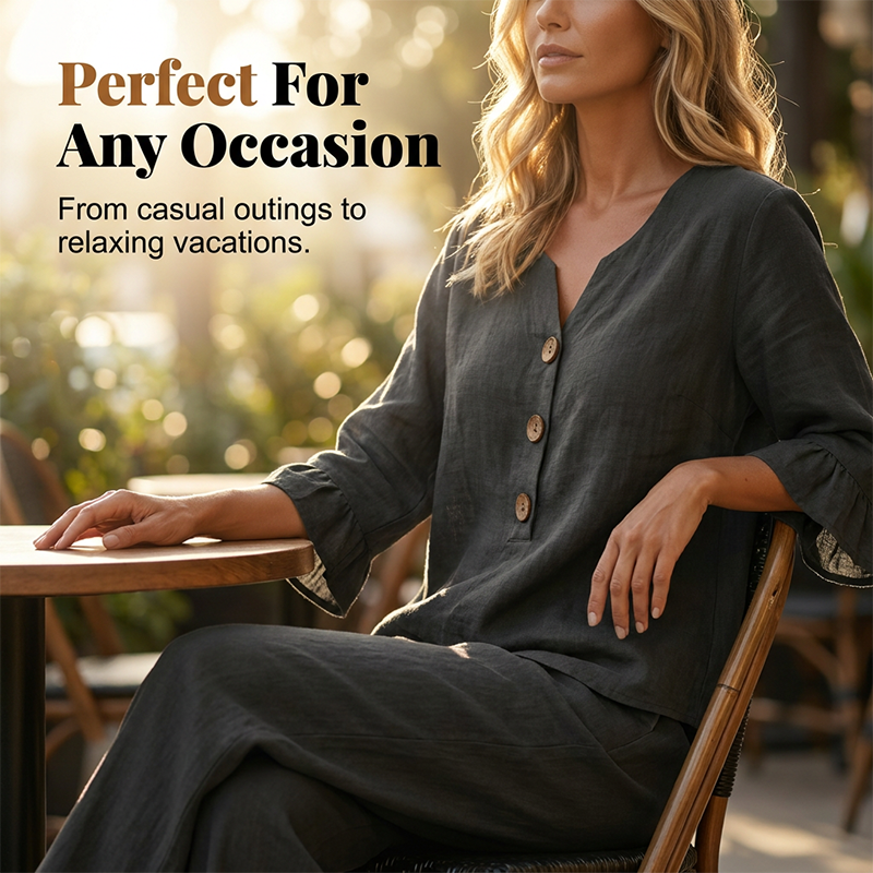 Heidi – Women's Lounge Set Made of Soft Cotton Blend with Ruched Sleeves