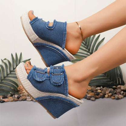 Lana – Breathable Denim Platform Sandals with 10 cm Heel