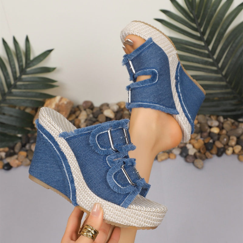 Lana – Breathable Denim Platform Sandals with 10 cm Heel