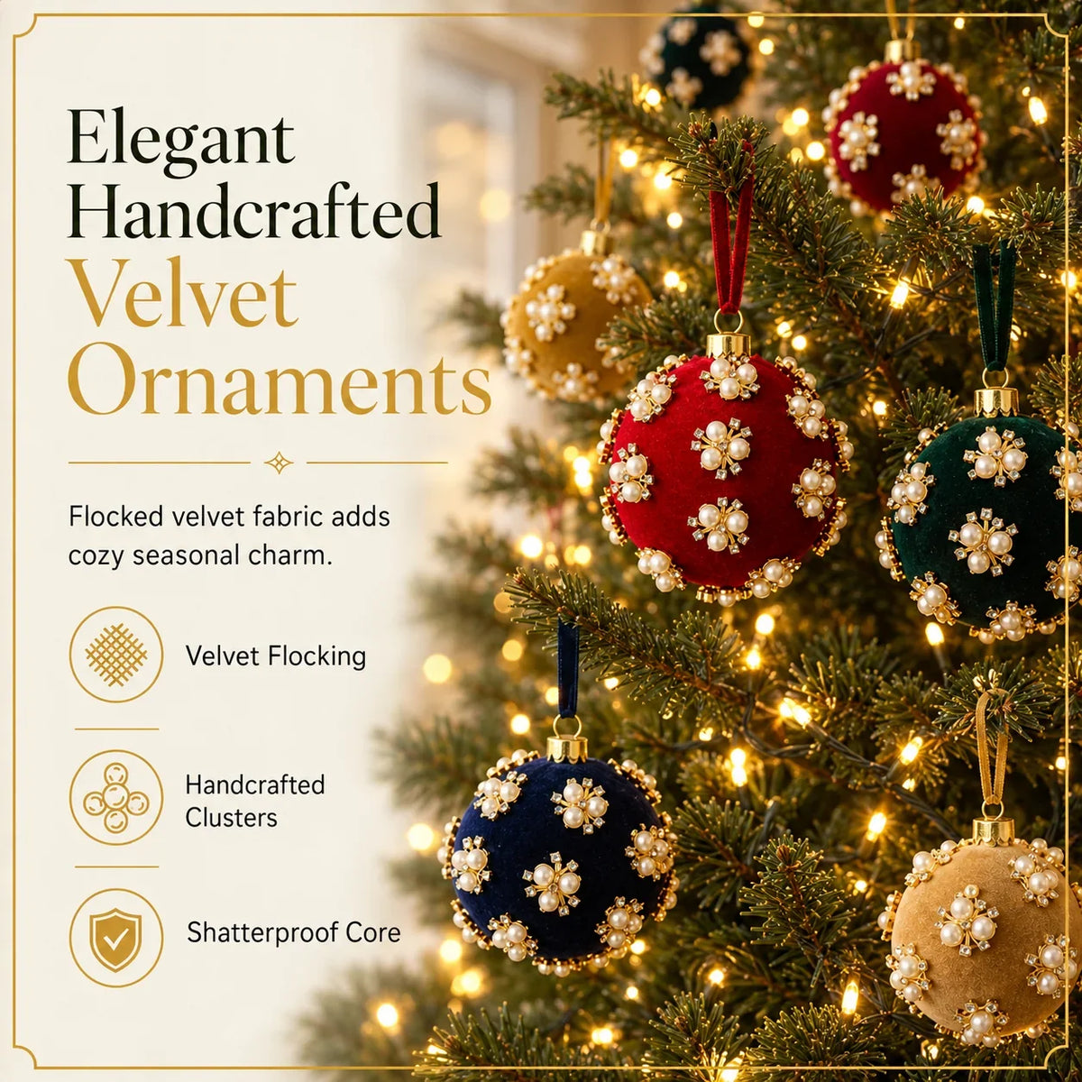VelvetAura Ball Ornaments — Plush Holiday Luxury
