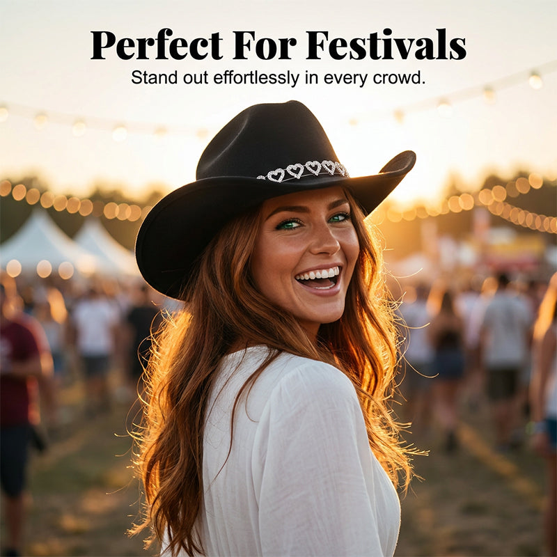 Amelia — Elegant Fedora Hat with Rhinestone Heart