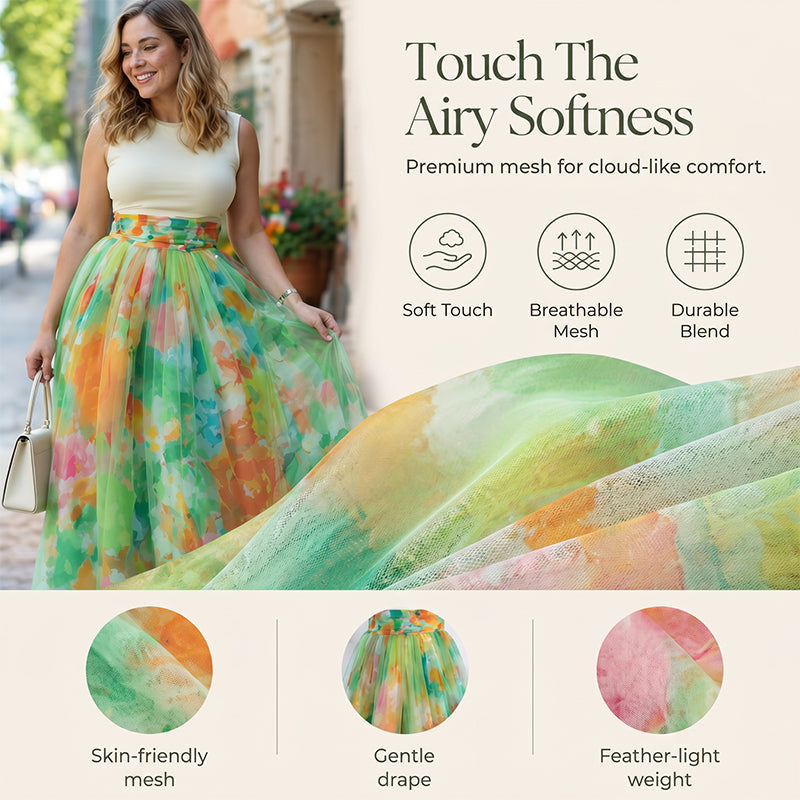 Liana — Women’s Hand-Painted Floral Tulle Skirt with Breathable Comfort