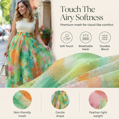 Liana — Women’s Hand-Painted Floral Tulle Skirt with Breathable Comfort