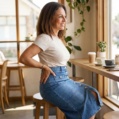 Amelia — High-Waisted Denim Pencil Skirt with Vintage Flair