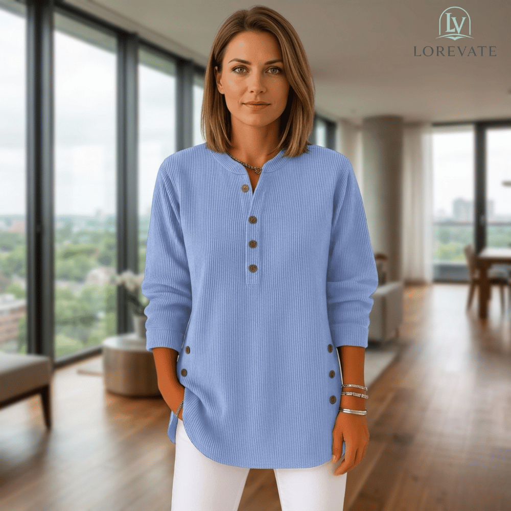 Anna — Cozy Cord Henley Sweater | 50% OFF