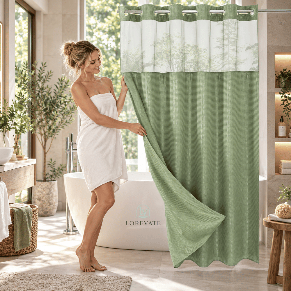AquaVeil — Waterproof Hook-Free Shower Curtain | 50% OFF