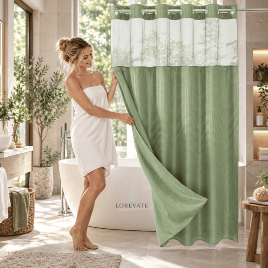 AquaVeil — Waterproof Hook-Free Shower Curtain | 50% OFF