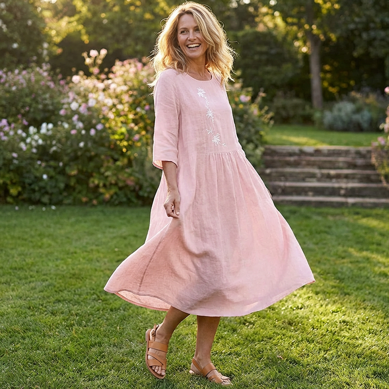 Maya – Casual Midi Dress with Delicate Embroidery