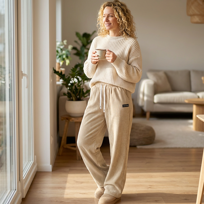 Ella – Women's Corduroy Pants with Wide Leg and Adjustable Waistband