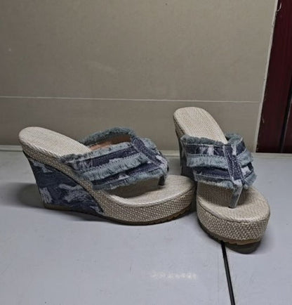 Lana – Breathable Denim Platform Sandals with 10 cm Heel