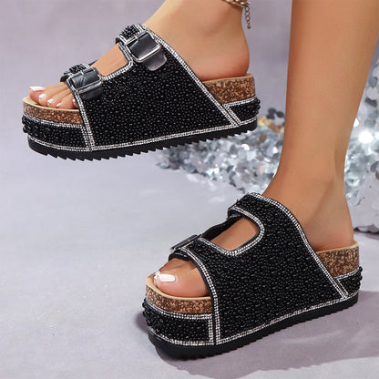 Mia – Women's Sandals with Sparkling Cork Platform and Comfort