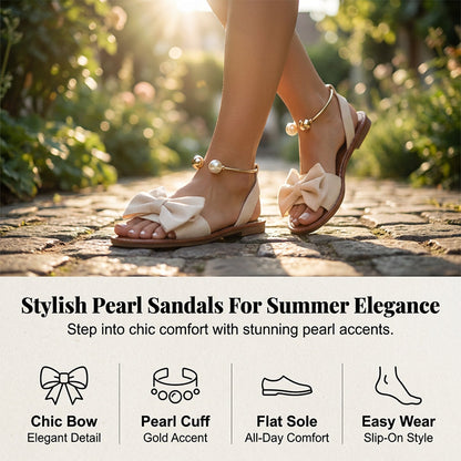 Heidi – Women's Sandals with Bow and Pearl Decoration at the Ankle