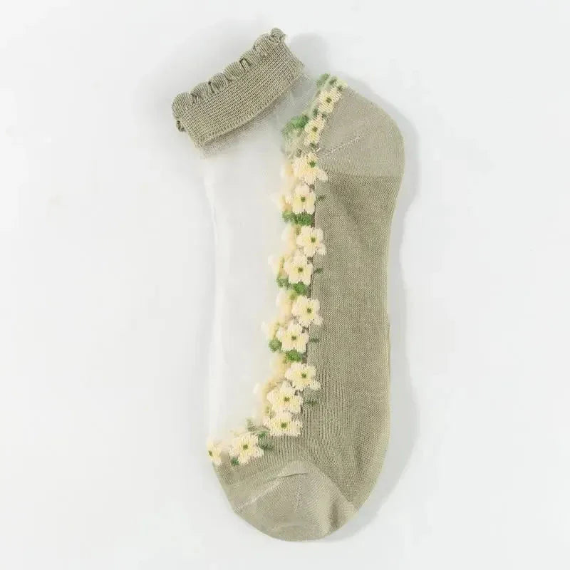 Sophia — Women's Socks with Floral Lace and Padded Comfort
