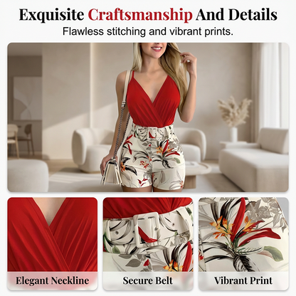 Hugs Summer Set – Women's Two-Piece with Tropical V-Neck