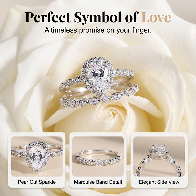 Claire – Vintage Pear-Shaped Zircon Two-Piece Ring Set