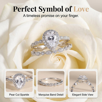 Claire – Vintage Pear-Shaped Zircon Two-Piece Ring Set