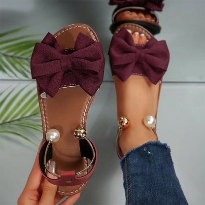 Heidi – Women's Sandals with Bow and Pearl Decoration at the Ankle