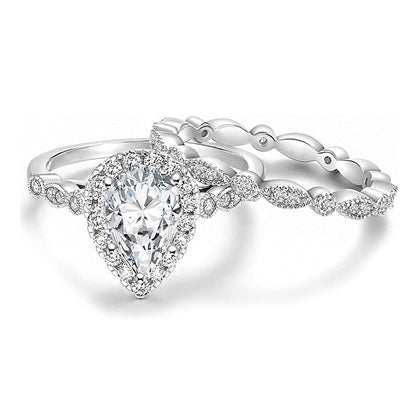 Claire – Vintage Pear-Shaped Zircon Two-Piece Ring Set