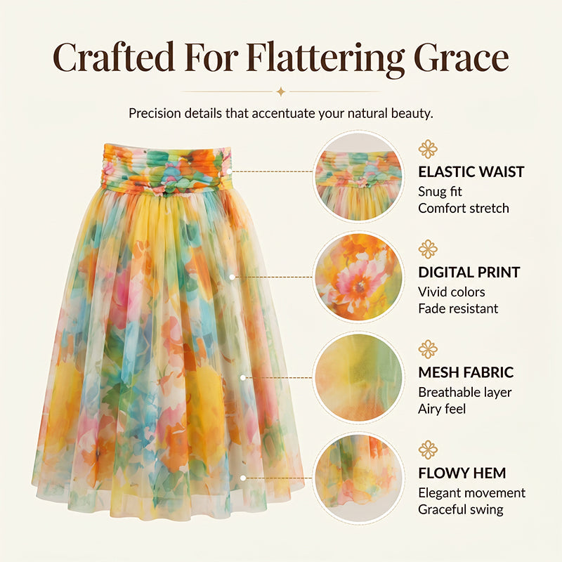Liana — Women’s Hand-Painted Floral Tulle Skirt with Breathable Comfort