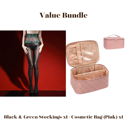 Rose – High-waisted mesh stockings with 3D rose embroidery