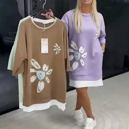 Heidi – Two-Piece Knitted Dress with Floral Pattern and Loose Fit