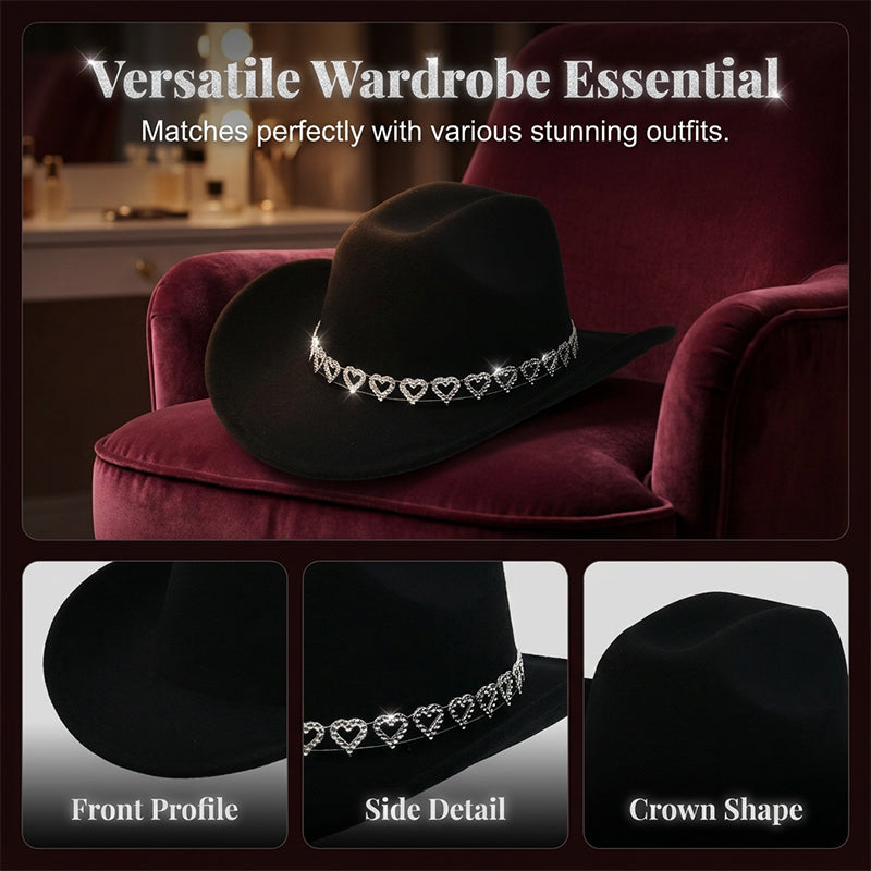 Amelia — Elegant Fedora Hat with Rhinestone Heart