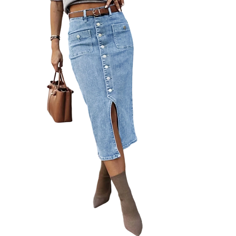 Amelia — High-Waisted Denim Pencil Skirt with Vintage Flair