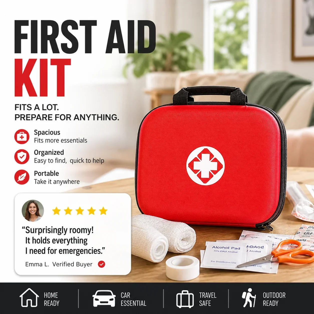 Portable first aid kit for home use - 26-piece set — Instant Calm, Total Control