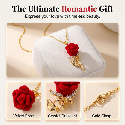 Rose — Plush Velvet Rose Pendant with Crystal Fire and Gold