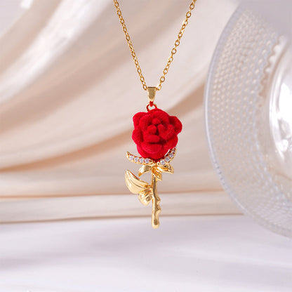 Rose — Plush Velvet Rose Pendant with Crystal Fire and Gold