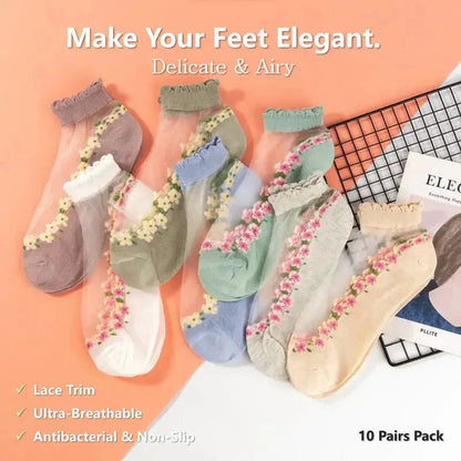 Sophia — Women's Socks with Floral Lace and Padded Comfort