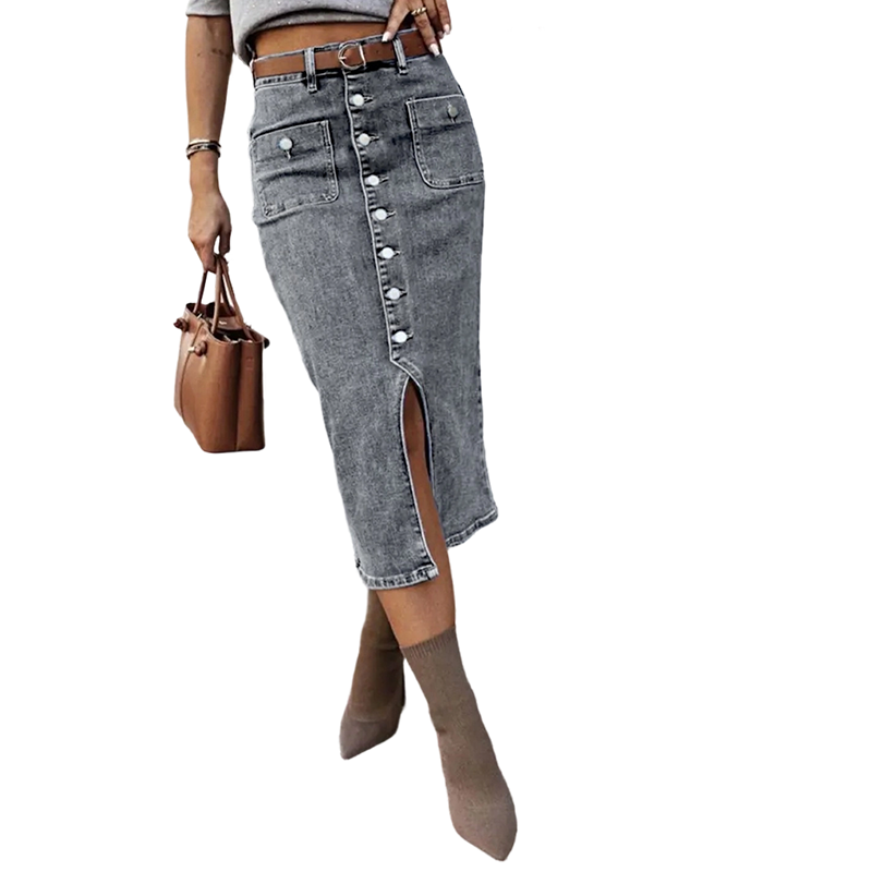 Amelia — High-Waisted Denim Pencil Skirt with Vintage Flair
