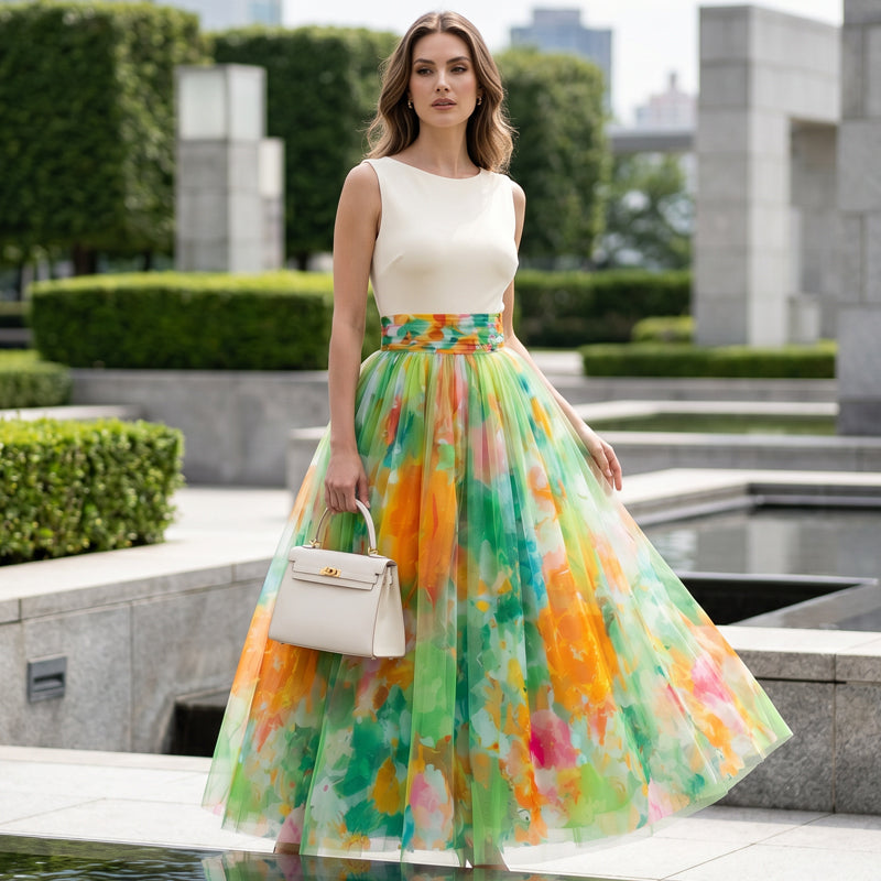 Liana — Women’s Hand-Painted Floral Tulle Skirt with Breathable Comfort