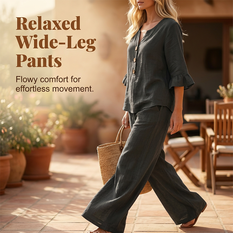Heidi – Women's Lounge Set Made of Soft Cotton Blend with Ruched Sleeves