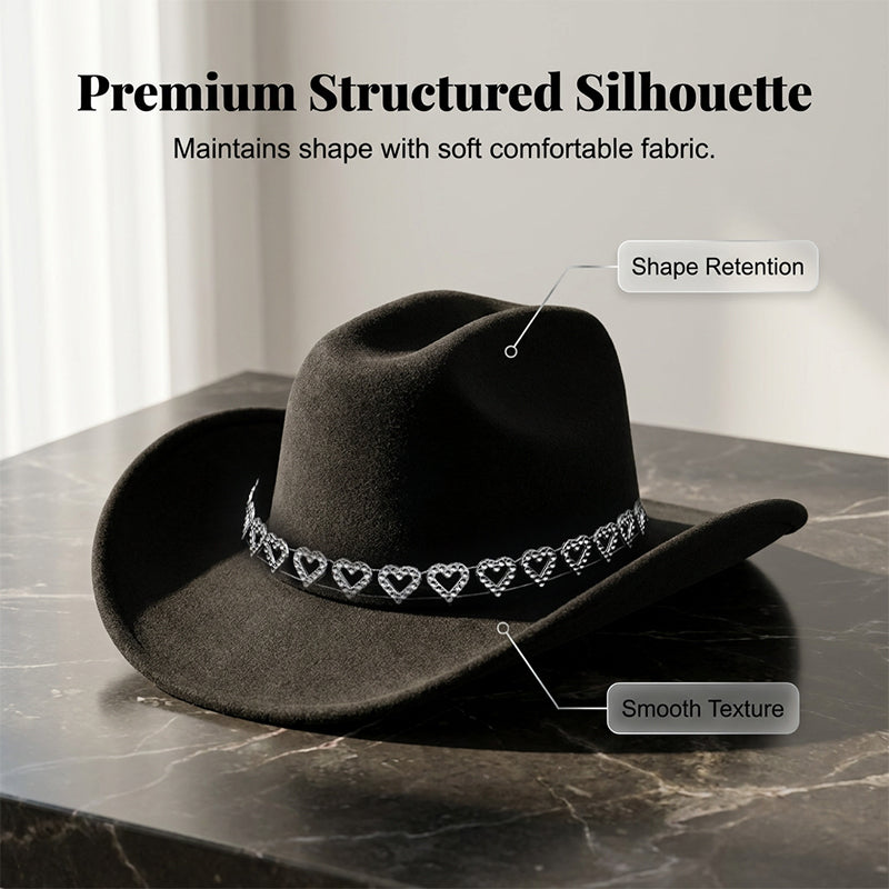 Amelia — Elegant Fedora Hat with Rhinestone Heart
