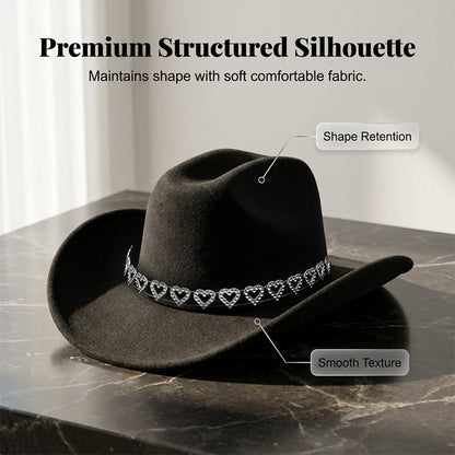 Amelia — Elegant Fedora Hat with Rhinestone Heart