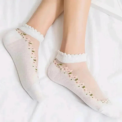 Sophia — Women's Socks with Floral Lace and Padded Comfort
