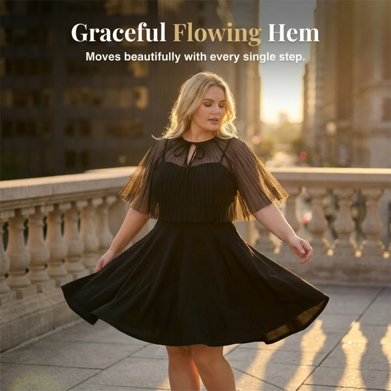 Maribel — Plus-Size Elegant A-Line Cape Dress in Black