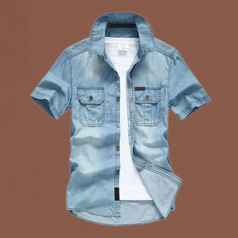 Eddie — Men’s Cotton Blend Denim Shirt with Chest Pockets