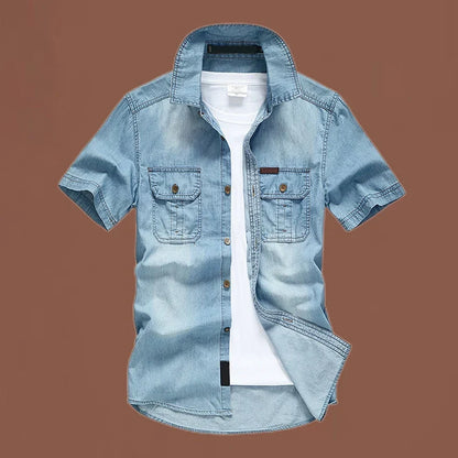 Eddie — Men’s Cotton Blend Denim Shirt with Chest Pockets