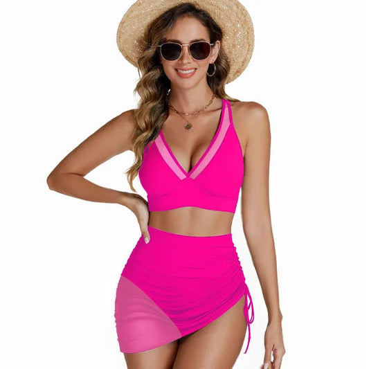 Lola - 3-Piece Ruched Mesh Bikini Set for Flattering Fit