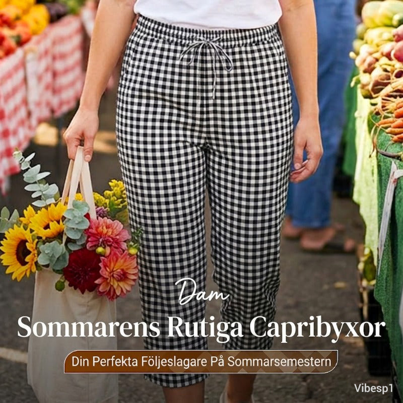Emma – Women's Capri Pants with Check Pattern Made of Breathable Cotton-Linen Blend