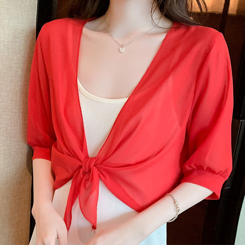 Brielle – Sheer Chiffon Top with Tie for Summer