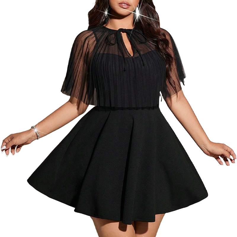 Maribel — Plus-Size Elegant A-Line Cape Dress in Black