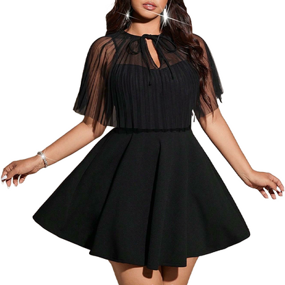 Maribel — Plus-Size Elegant A-Line Cape Dress in Black